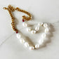 Flora white baroque pearl necklace with aquamarine and garnet beads