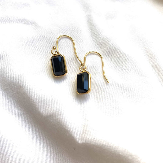 Isabel Emerald Cut Earrings - Black Agate