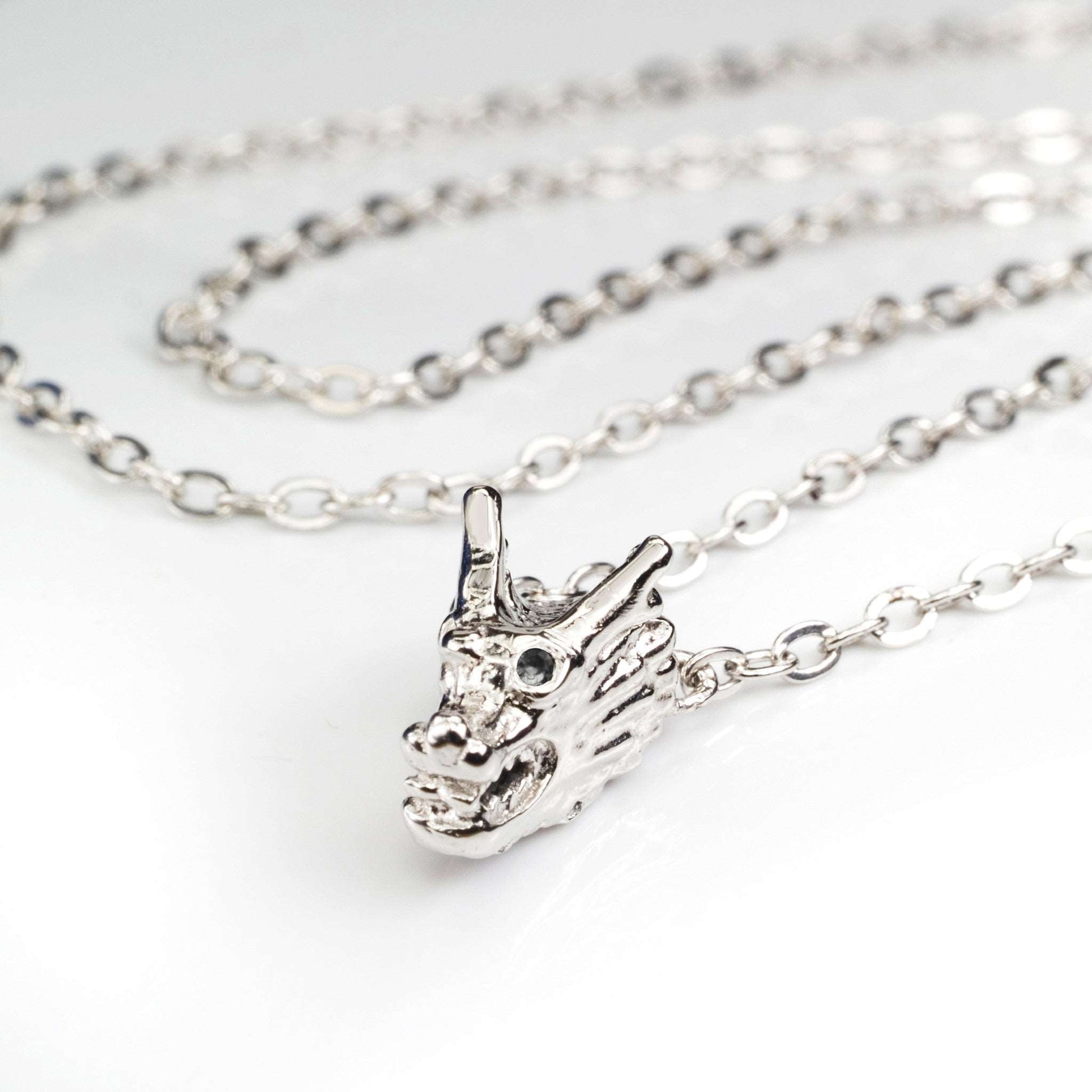 Dragon Single Head Necklace with Black Diamond