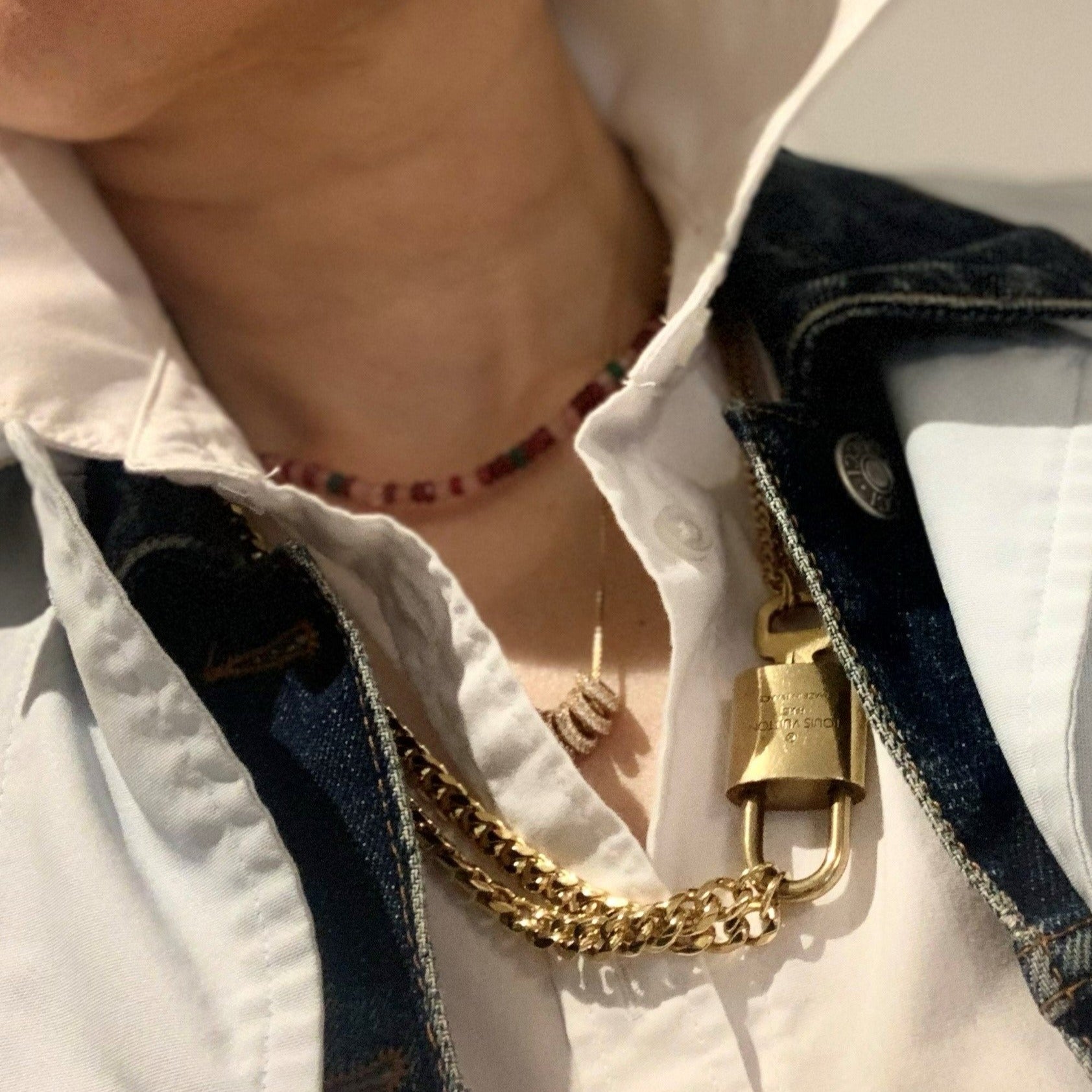 Men's gold MINI Padlock Necklace Mens Gold -  Israel